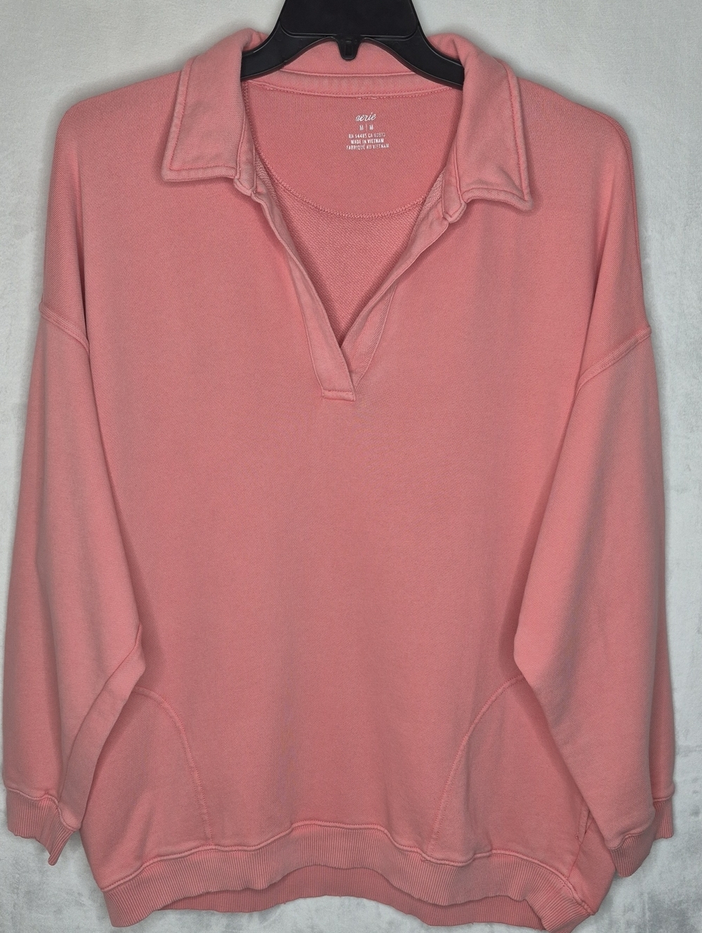 Aerie Desert Fleece Polo Slit Neck Pullover Sweatshirt Pink M